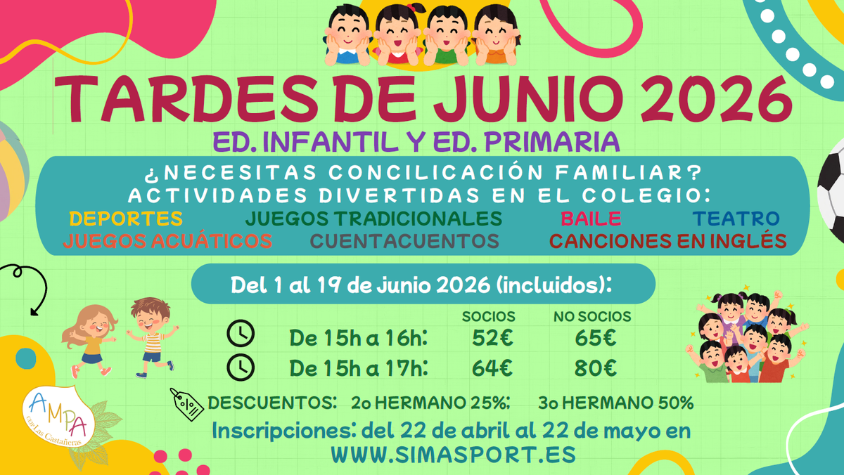 Tardes de Junio 2026: actividades de tarde para Infantil y Primaria